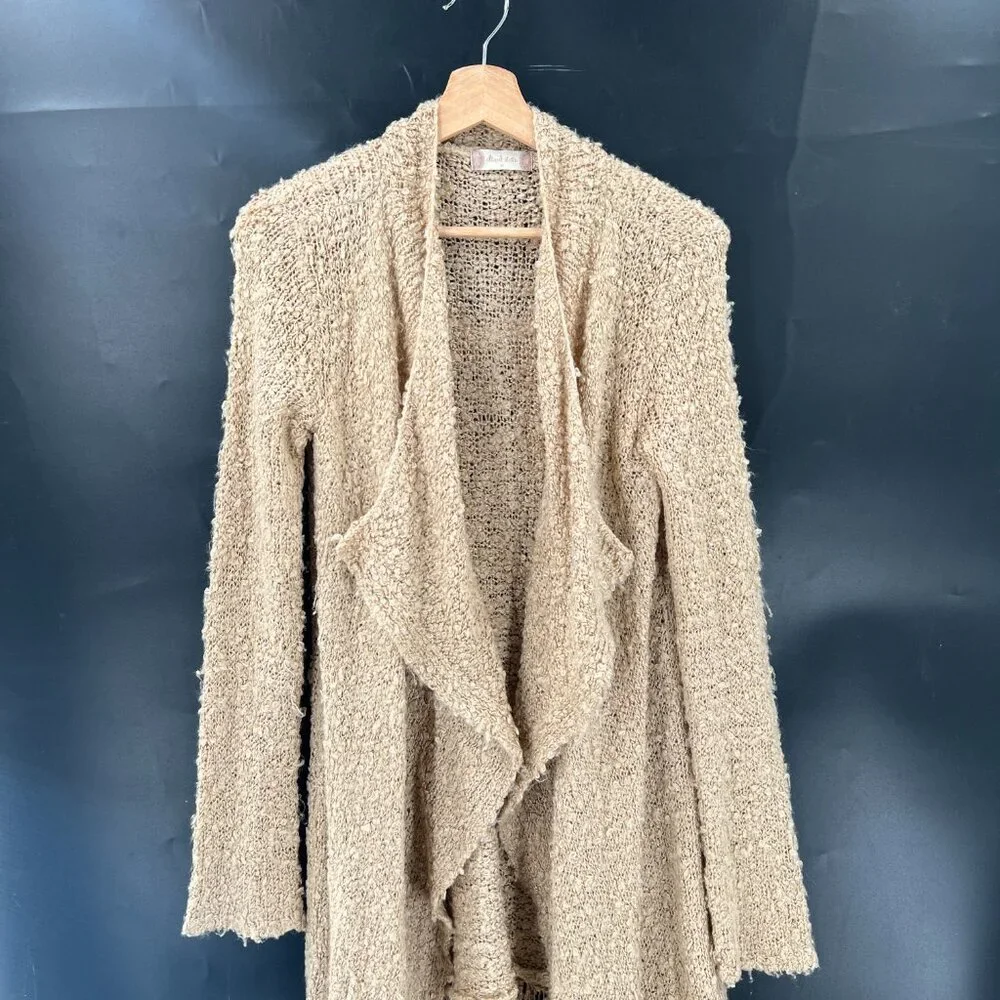 Altar'd State boucle knit fringe cardigan sweater tan‎ boho cozy long length M